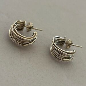 Vintage 925 Sterling Silver Chunky Mini Hoop Earrings with Textured Design